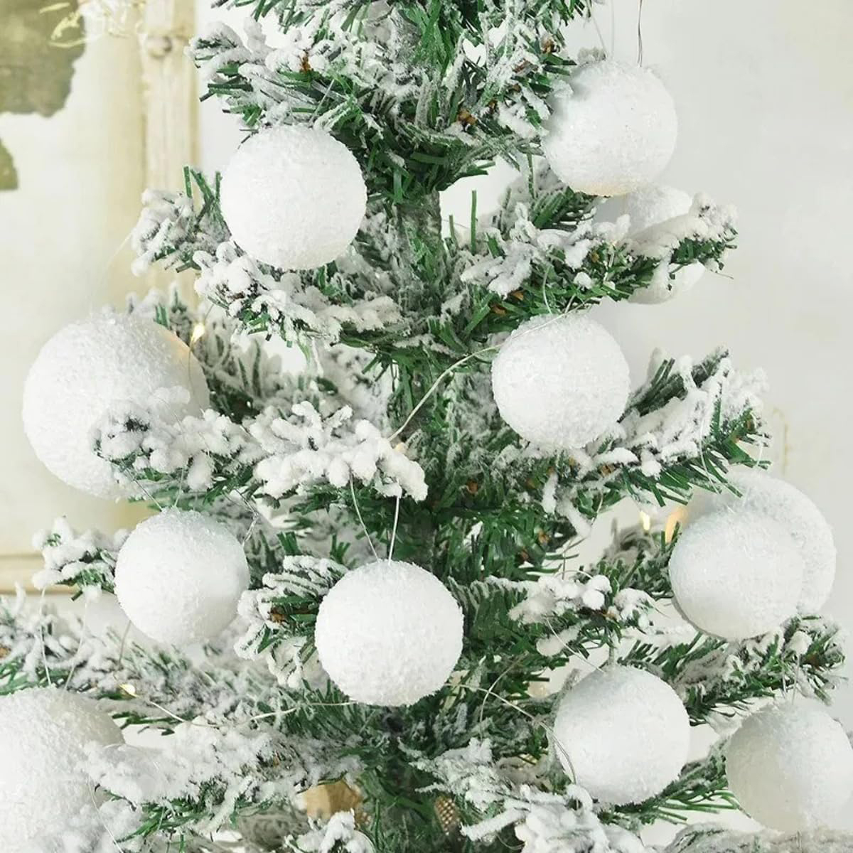 (6er Set) Ø6cm Styropor Schneeball Christbaum Schmuck Weihnachtskugeln Tannenbaum Home Deko - Weiss