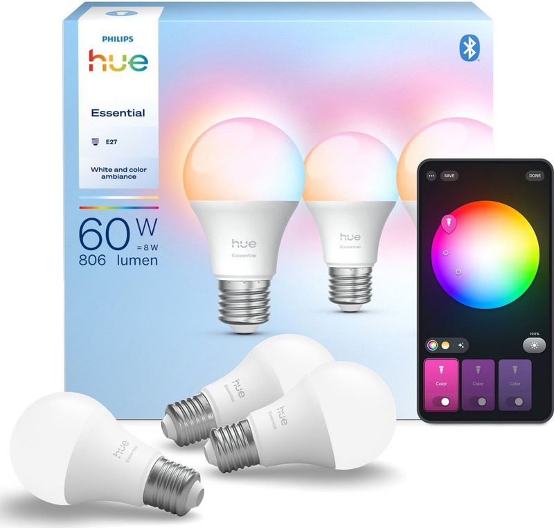 Philips - Hue Essential - Slimme E27 Lamp - 3-Pack - White Colour Ambiance