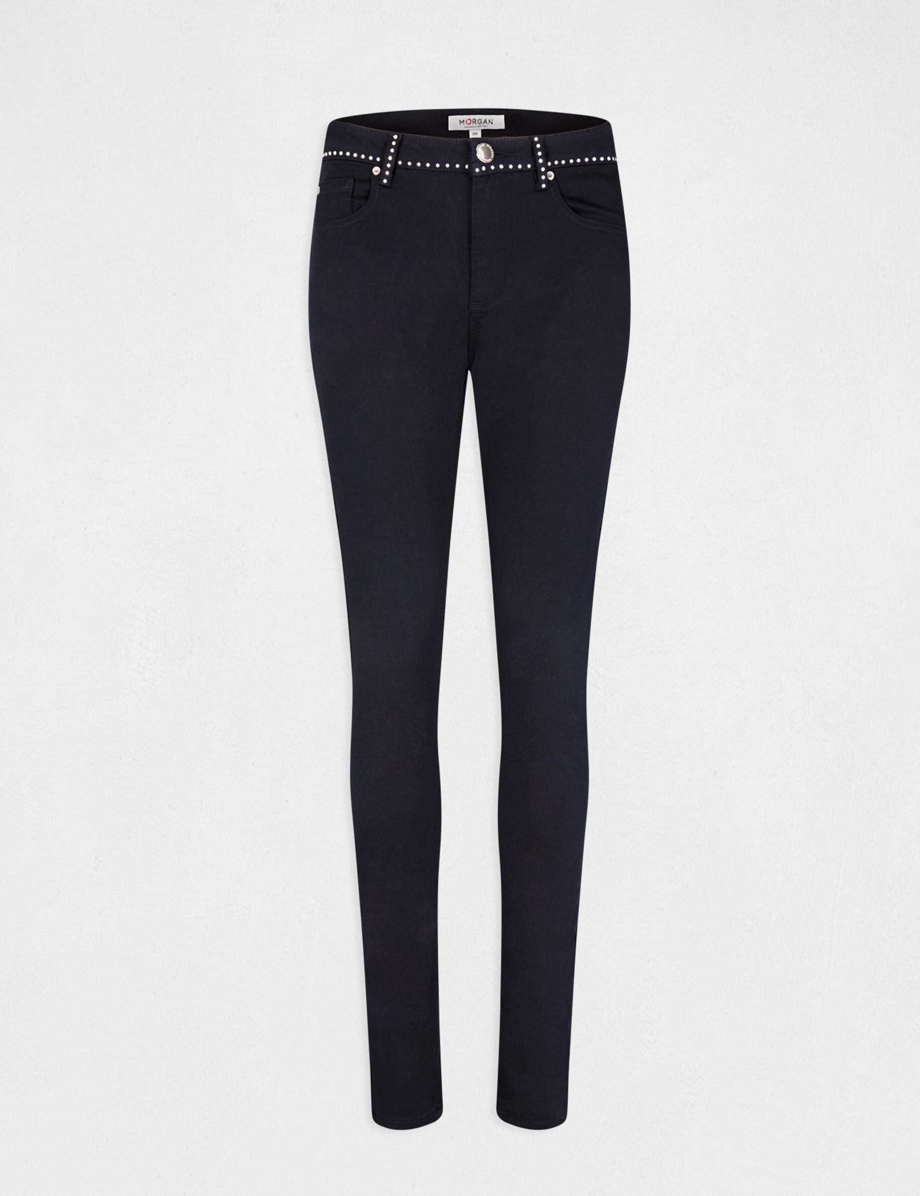 Pantalon slim avec clous marine femme - marine