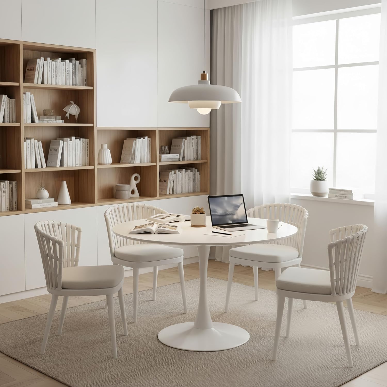 Esstisch Rund 110 cm – Moderner Runder Esstisch, Küchentisch Rund im Tulpendesign für 4–6 Personen, Wohnzimmer Tisch Bistrotisch Gartentisch MDF Holz mit Fester Standfläche, Weiß