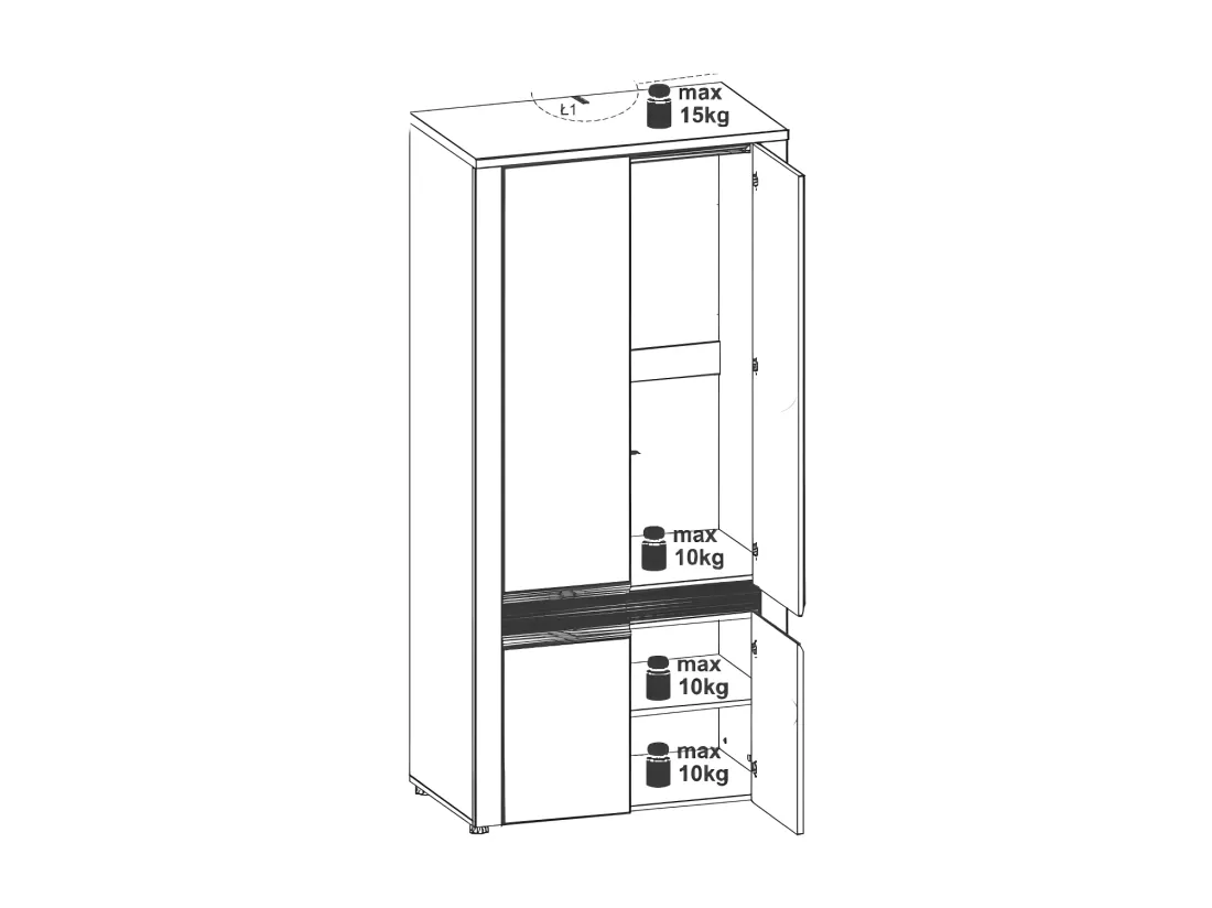 Armoire de salon 4 portes Chêne à LED - OBSZARY