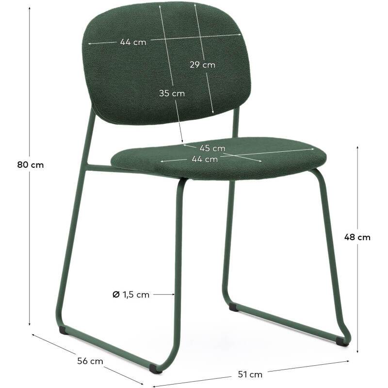 Chaise empilable Meli en chenille verte et pieds en métal vert FSC Mix Credit