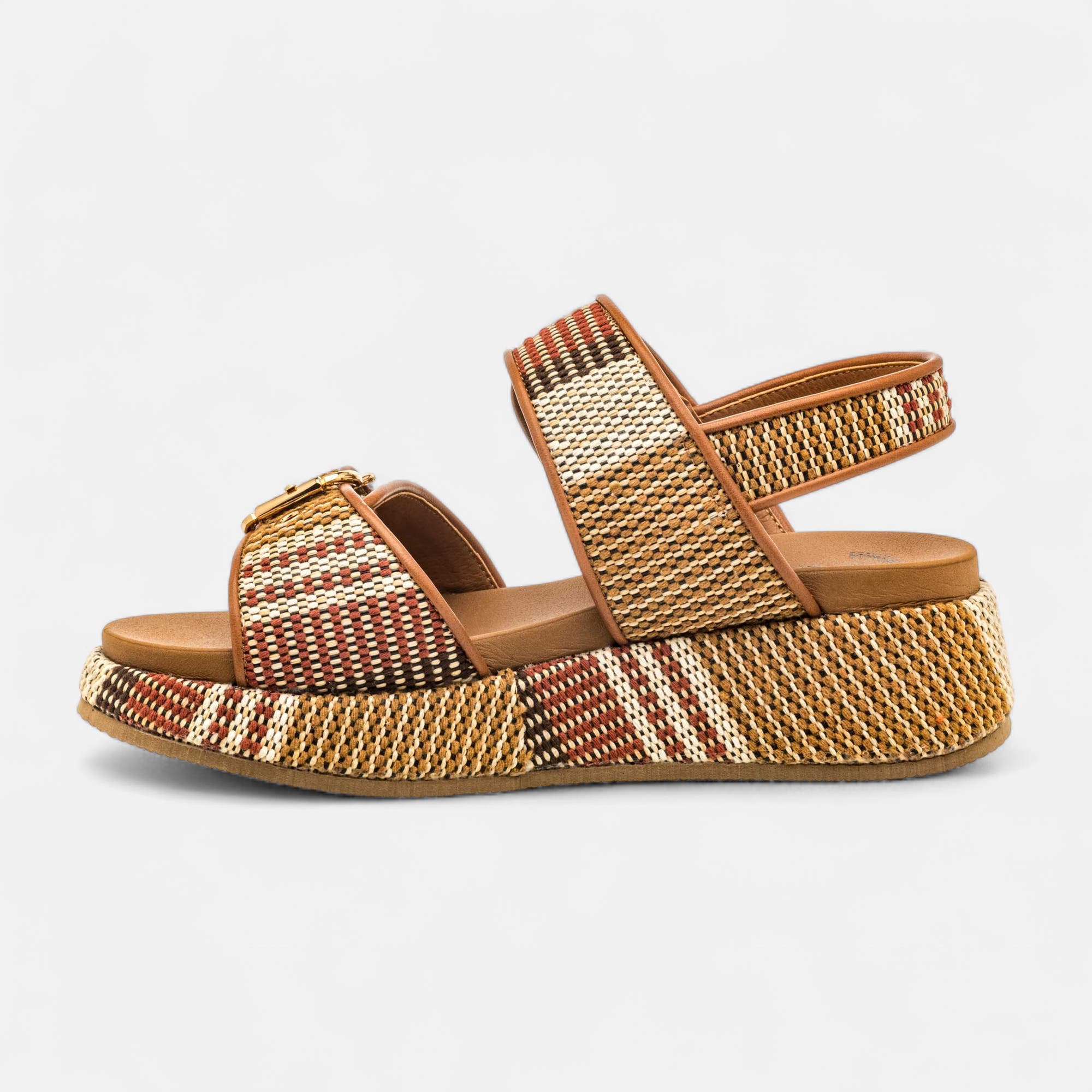 Sandales à talon compensé Femme cognac