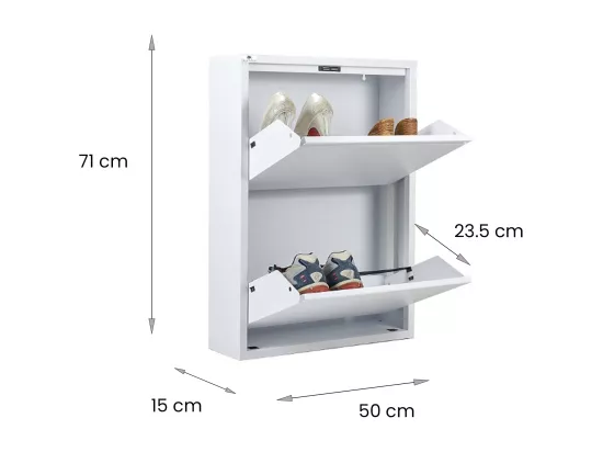 Meuble à chaussures Ezequiel, Meuble à chaussures en métal, Armoire d'entrée polyvalente, Rangement pour chaussures, 50x15h71 cm, Blanc