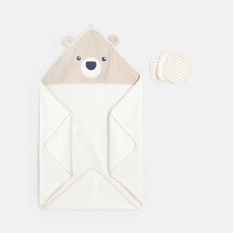 Cape de bain avec lingettes tissu blanc bébé mixte Blanc