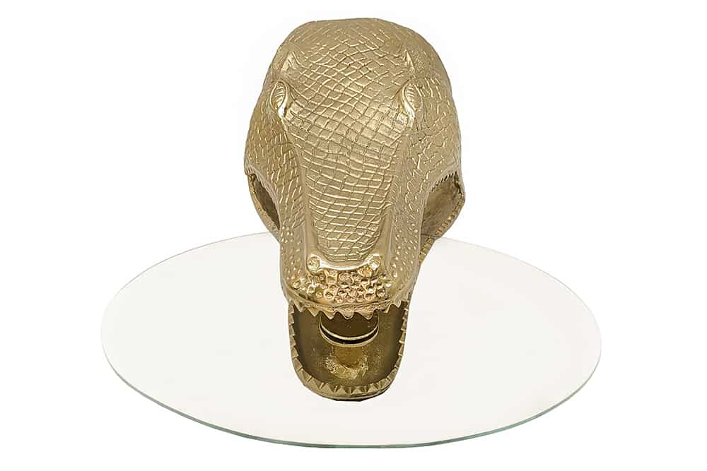 Design Hängetisch WILDLIFE CROCODILE 75cm gold Krokodil oval Glas Beistelltisch