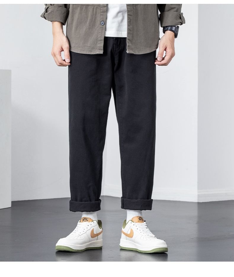 Cowpow - Mid Rise Plain Crop Straight Leg Broek