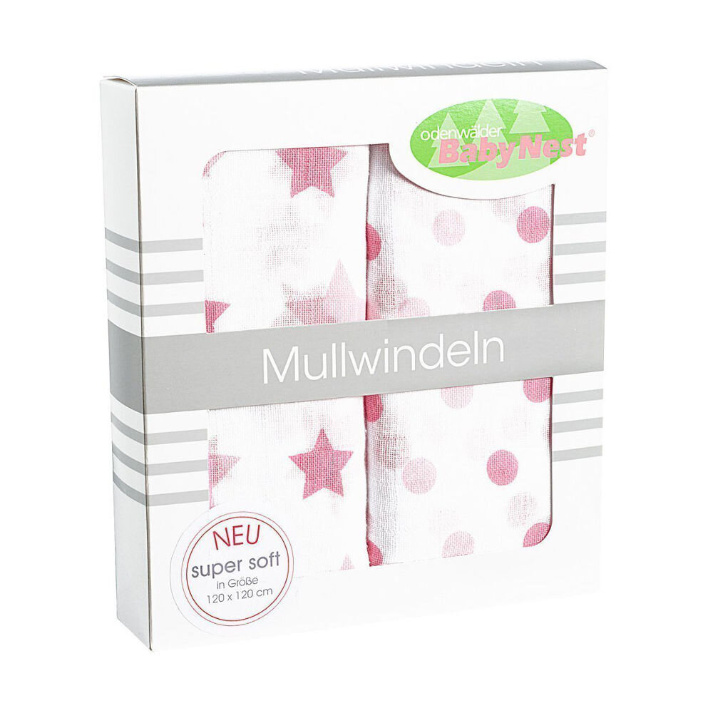 Odenwälder BabyNest Odenwälder 10085-300 Doppelmull Windeln 2er Box Sterne/Tupfen rose