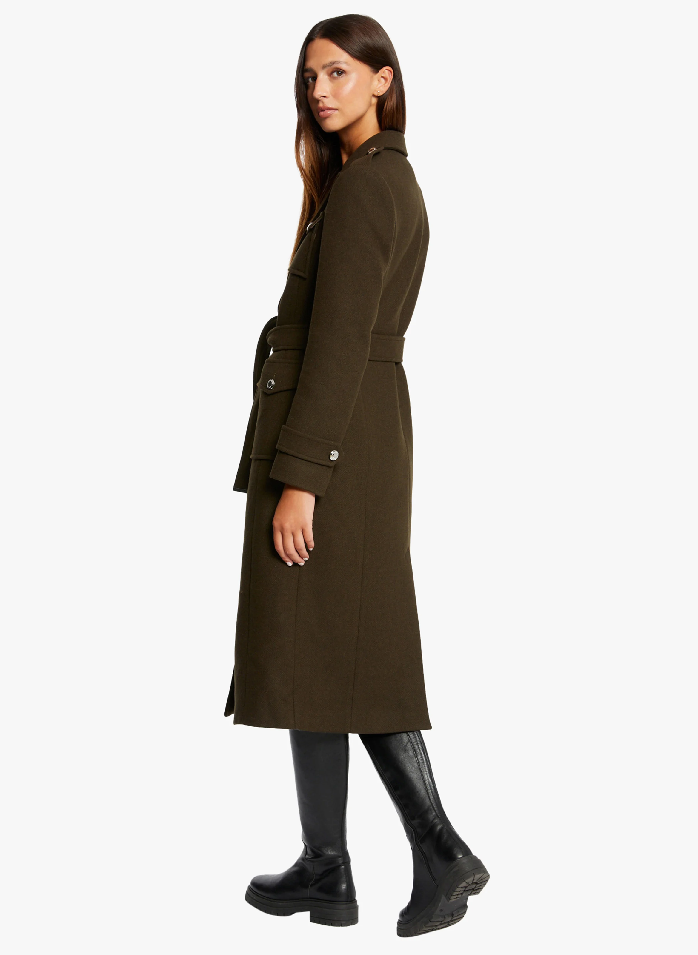 GARMY - Manteau cintrée à col tailleur | Kaki