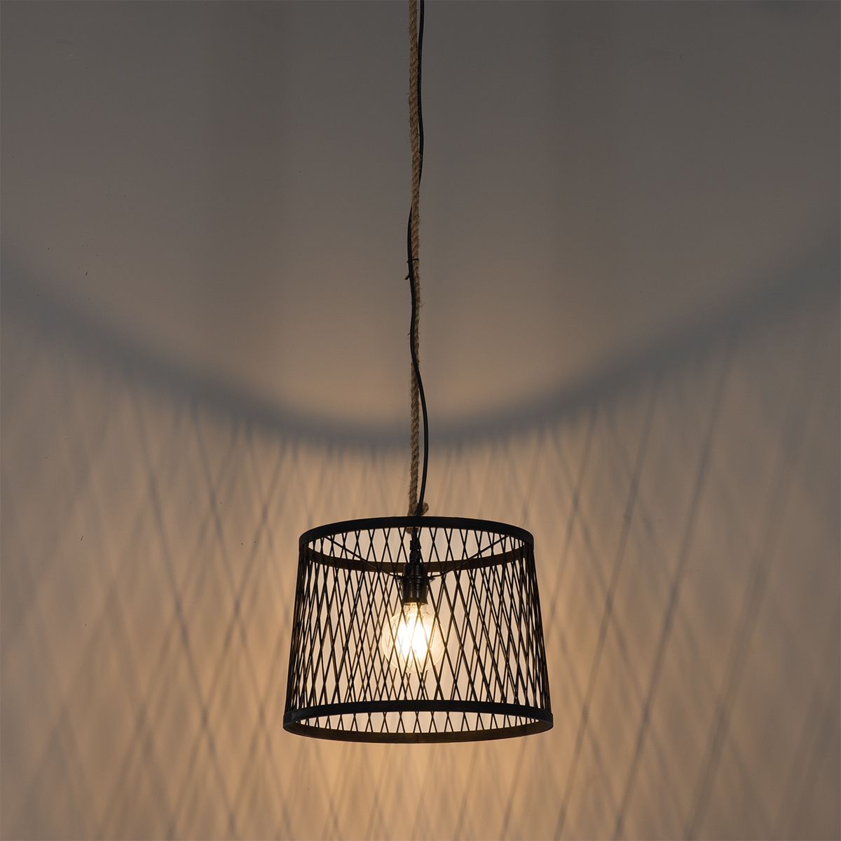 Landelijke buiten hanglamp zwart rotan 40 cm - Calamus