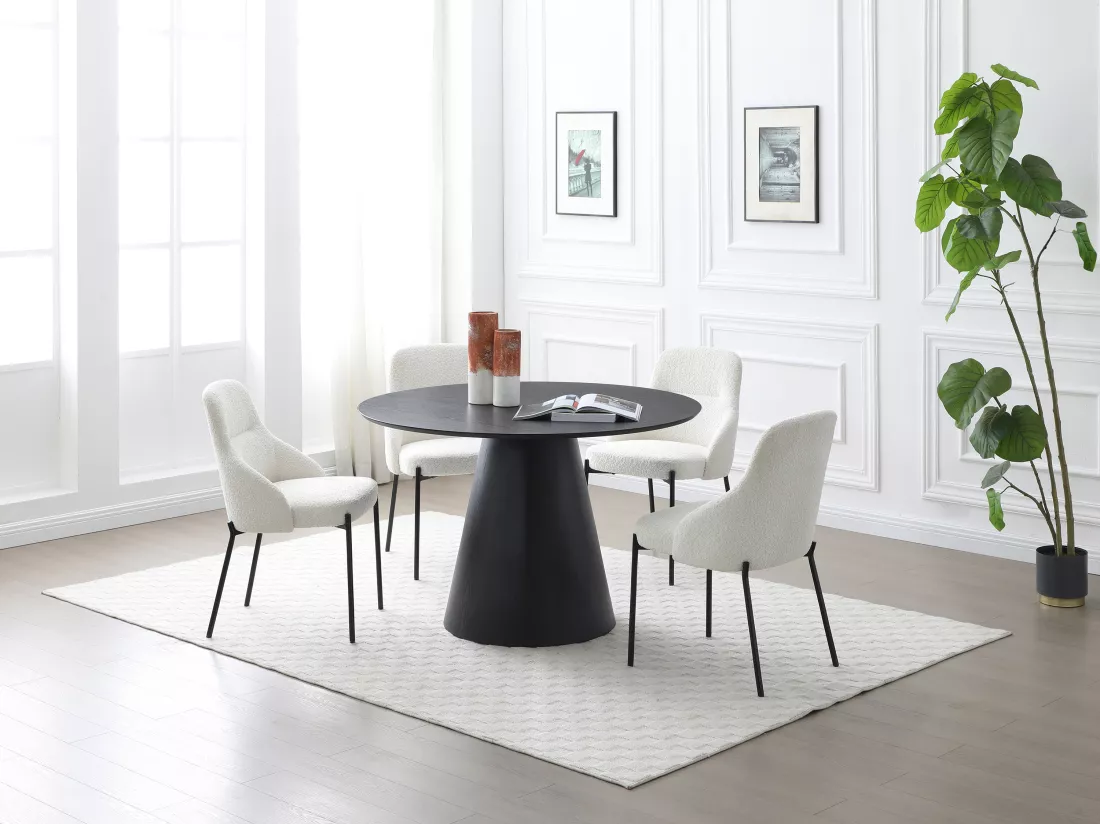 Table à manger ronde 4 personnes placage frêne - Noir - ANTALIZA