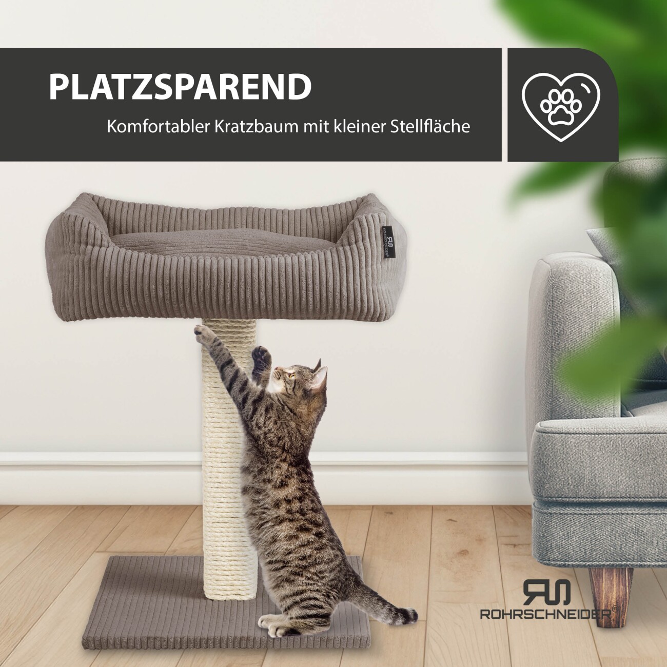 Rohrschneider ® Katzenbaum Wolly mit kuscheligem Katzenbett, waschbarer Kissenbezug