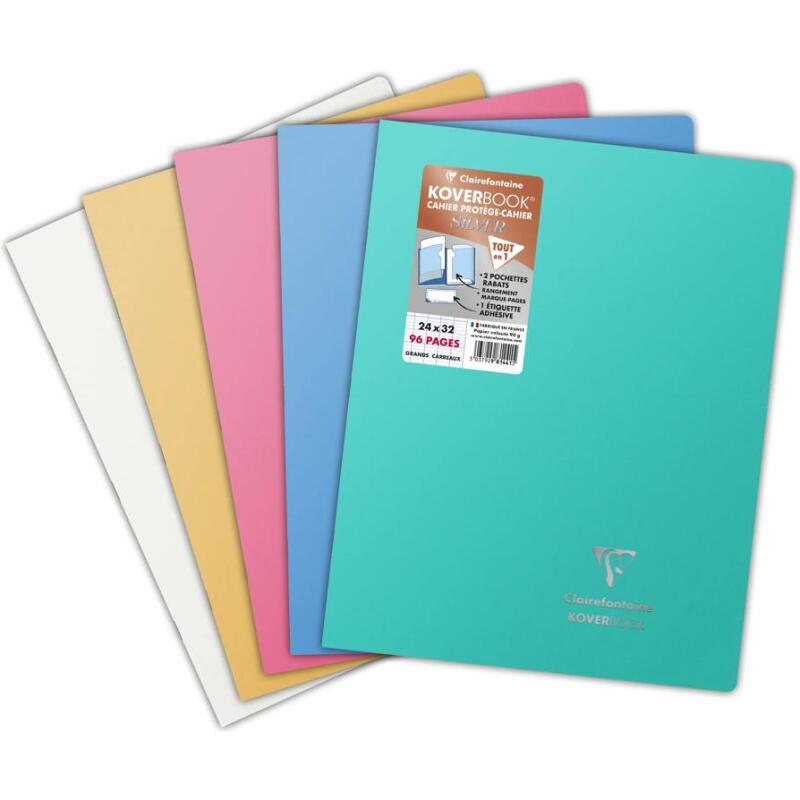 Cahier piqué Koverbook Silver 24x32 cm 96 pages grands carreaux couverture polypropylène opaque - Assortis