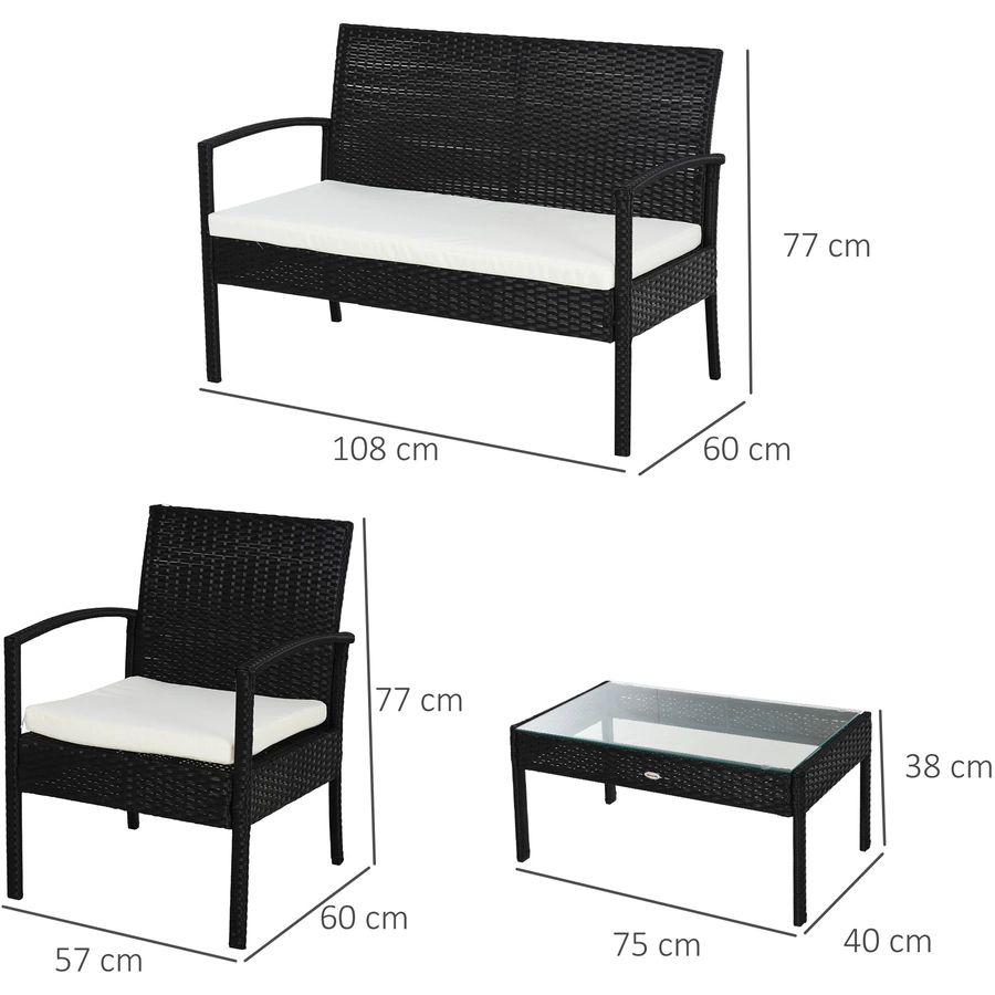 Outsunny Polyrattan Sitzgruppe als 7-teiliges Set schwarz, cremeweiß
