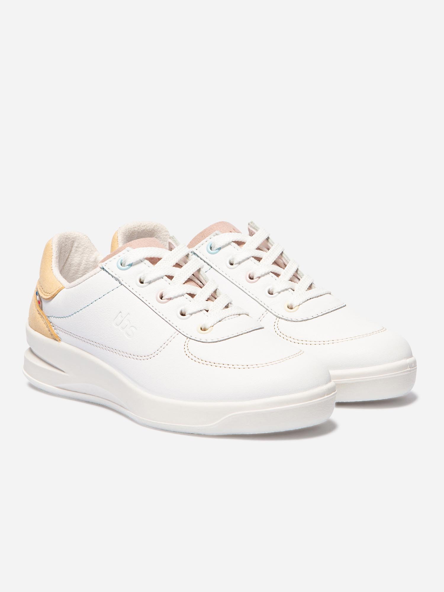 Baskets Femme Fabriquées en France Cuir Blanc Jaune