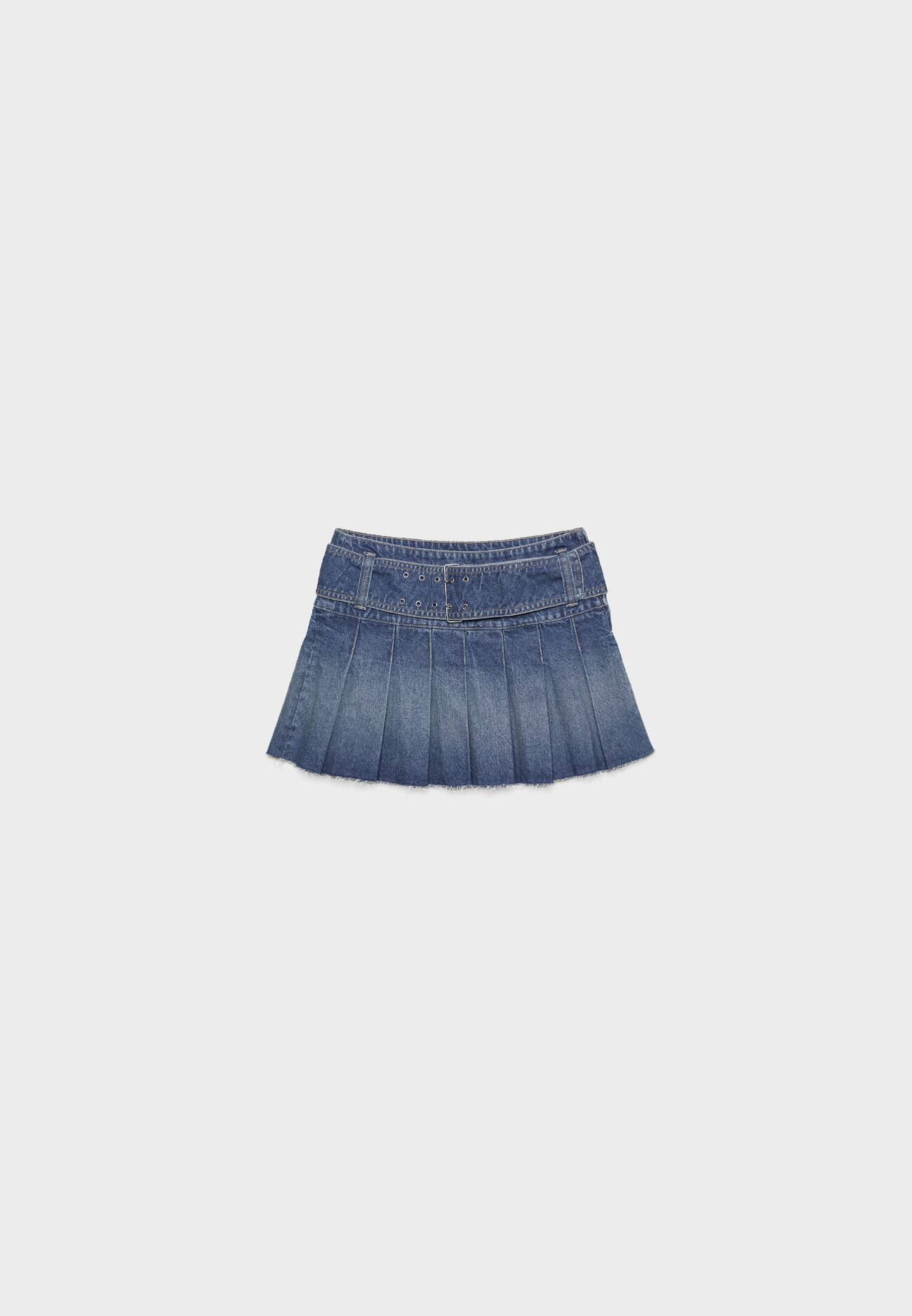 Minissaia jeans com pregas caixa