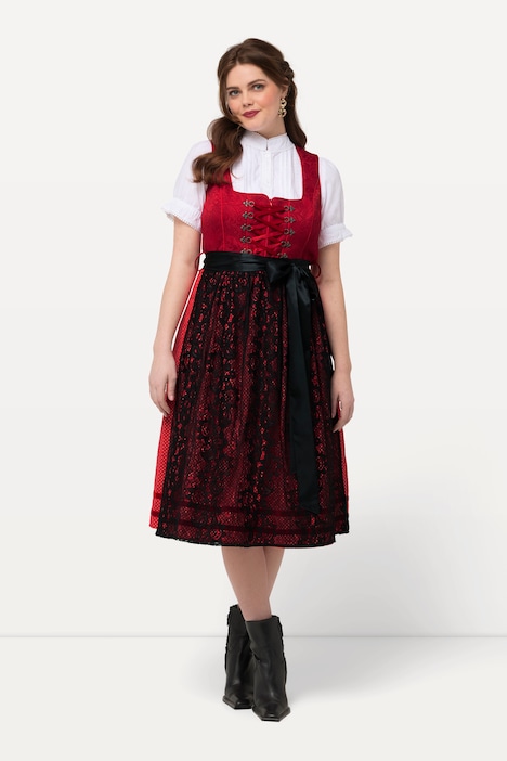 Dirndl, Spitzenschürze, Carree-Ausschnitt, ärmellos