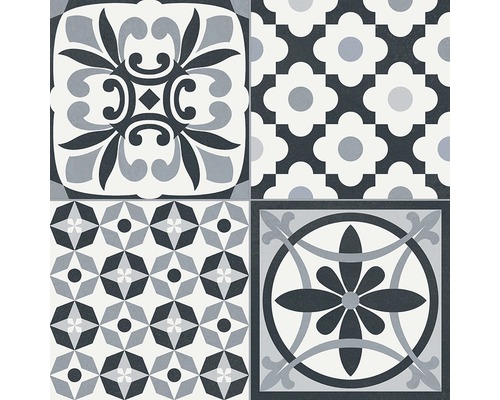 Porseleinen wand- en vloertegel Heritage zwart in 19 verschillende designs 33,15 x 33,15 cm