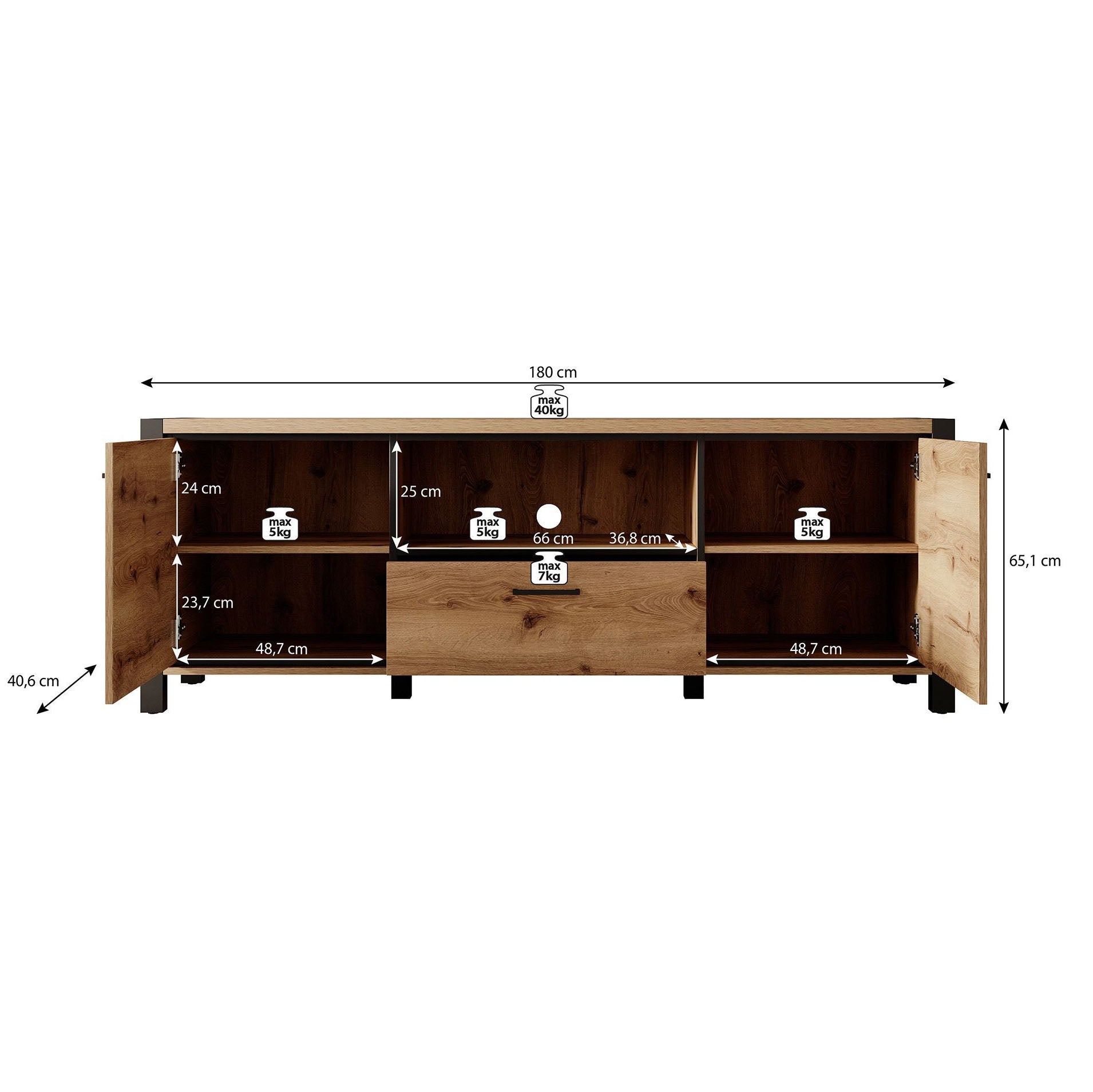 Acapulco - TV-Meubel - Eiken/zwart - 180 cm