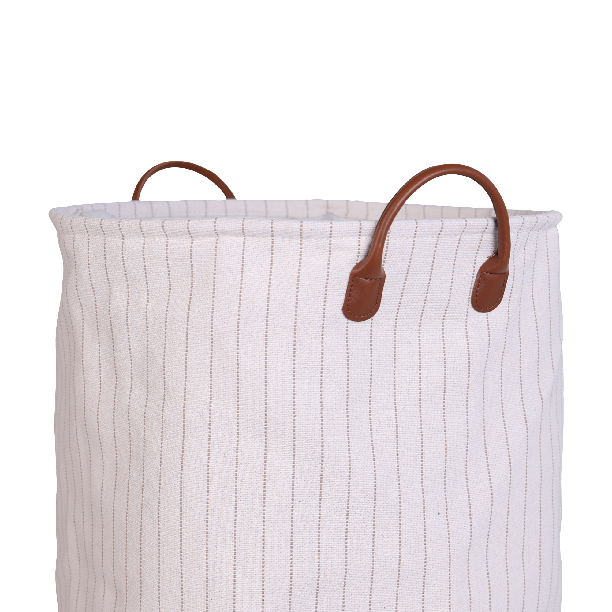 Wasmand leren hengsels stripe beige/naturel Ø42 cm