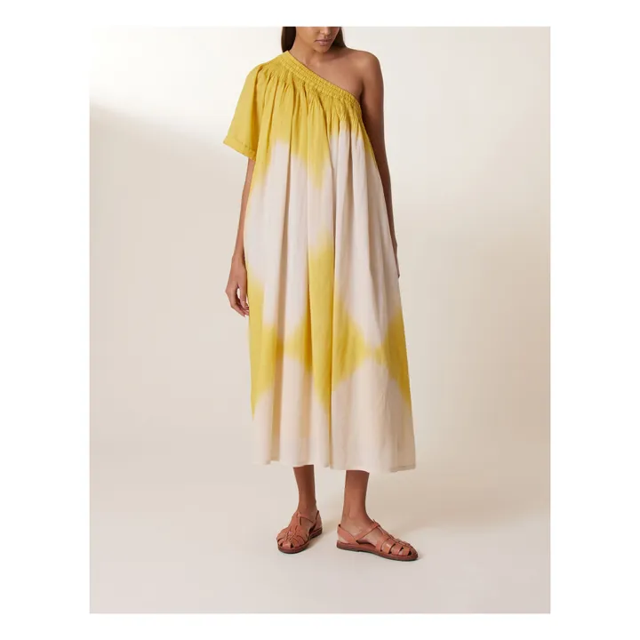 Leon & Harper Robe Ryota Tie & Dye Coton Bio | Jaune moutarde