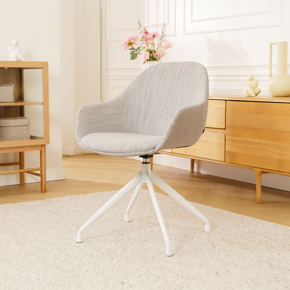 Eetkamerstoel Nola-Mae grijs beige gemêleerd draaibaar wit