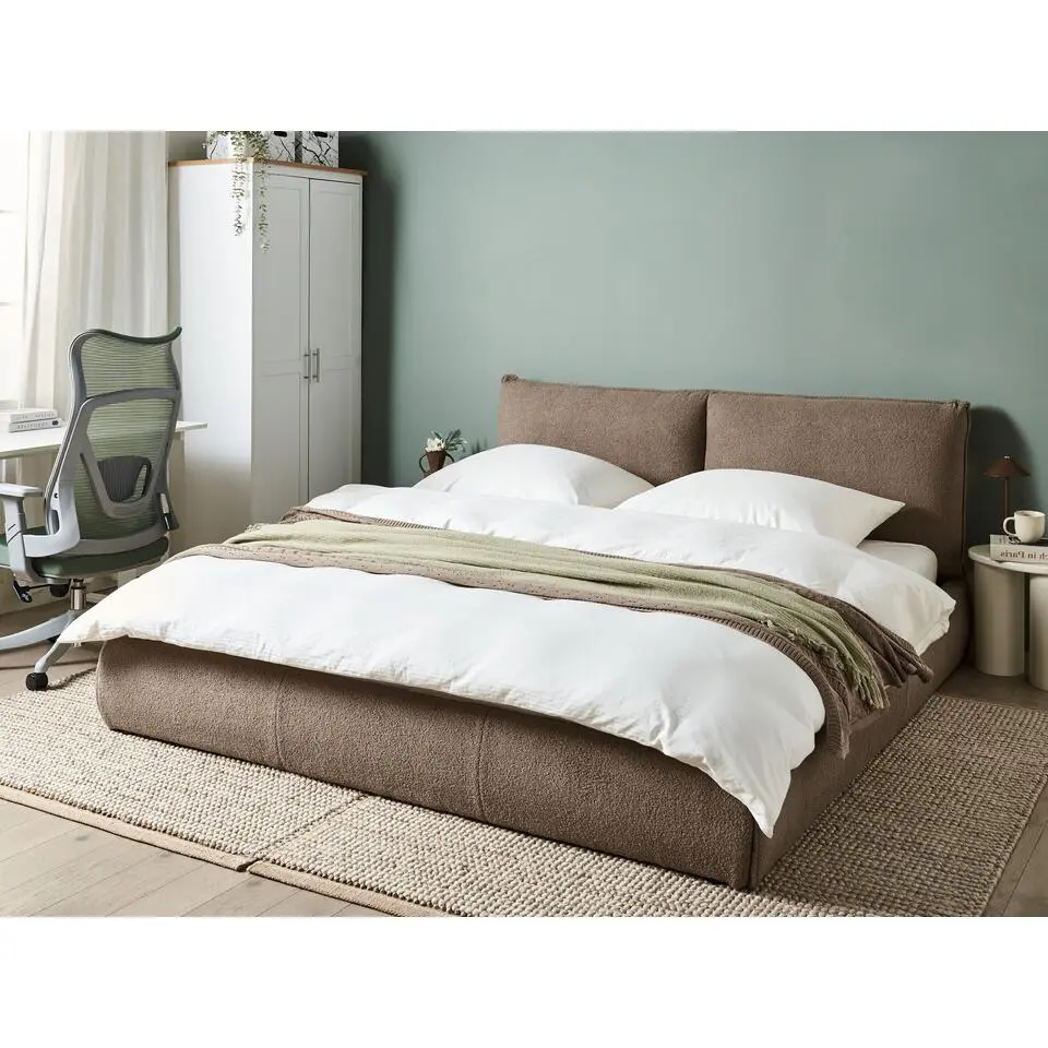 VINAY - Tweepersoonsbed - Taupe - 180 x 200 cm - Bouclé