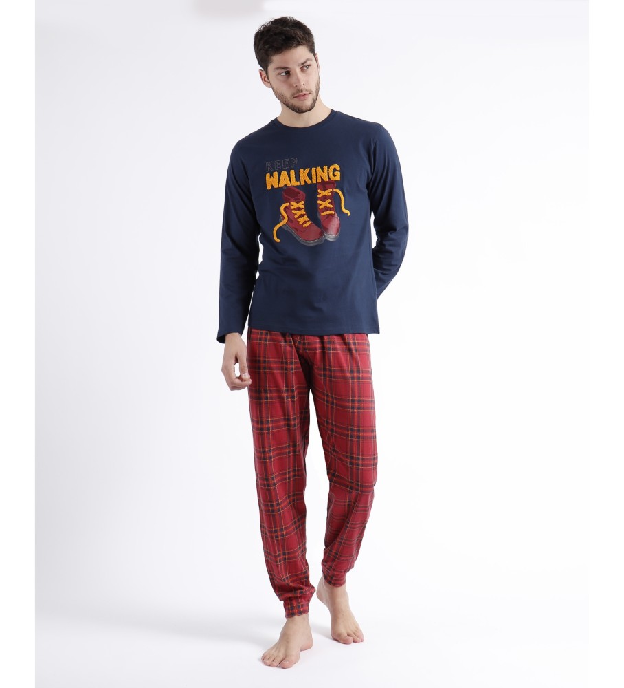 Pijama de manga comprida Admas Keep Walking na cor azul marinho