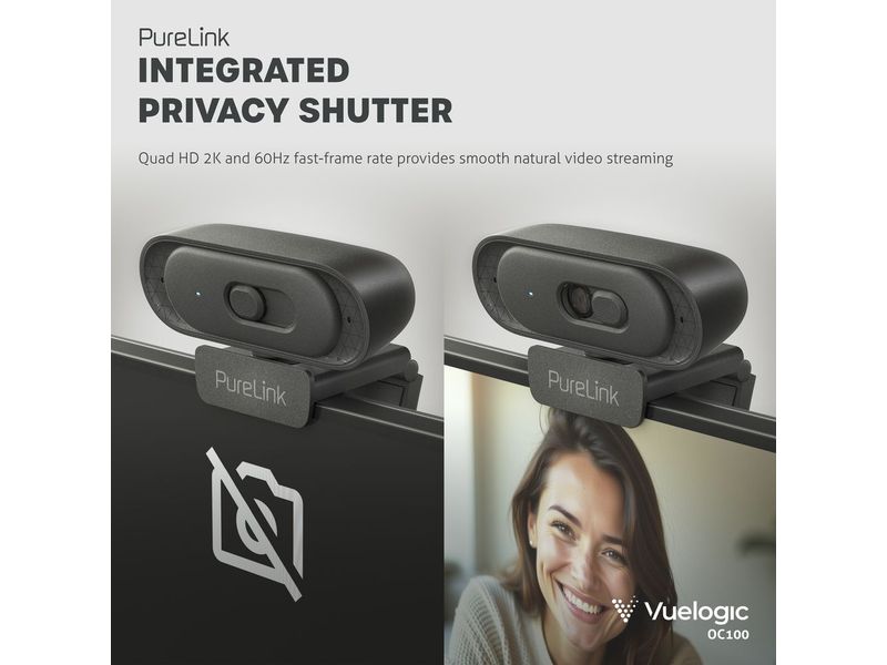 PureLink Webcam Vuelogic 2K Quad HD Hochauflösende 2K QHD-Webcam – Kristallklare Video- und Audioqualität
