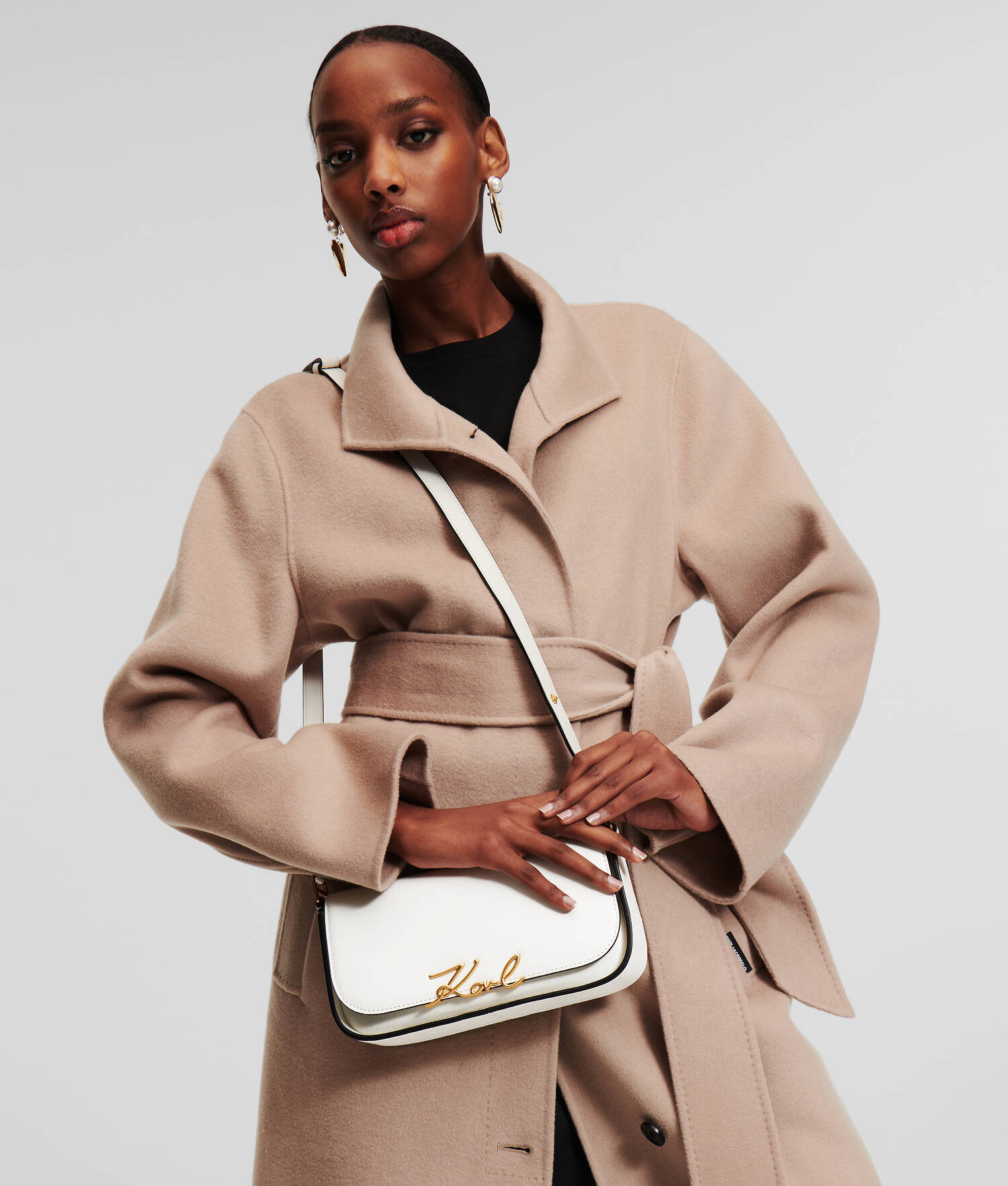SAC BANDOULIÈRE DEUX EN UN K/SIGNATURE - Blanc Cassé