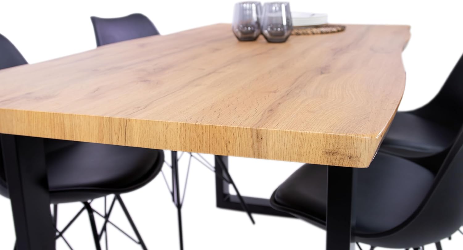 SAM Esstisch Josy | 160 x 85 cm | Holz Wildeiche-Optik| U-Gestell Metall schwarz | 40 mm Tischplatte mit Baumkante | Tisch für Esszimmer & Küche