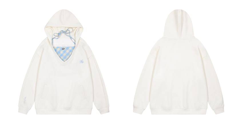 Kloitrinm - Set: Geruite crop top + V-hals hoodie met letters
