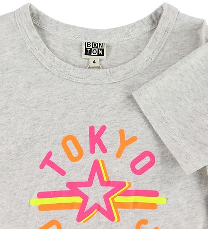 Bonton T-shirt - Gråmeleret m. Neon