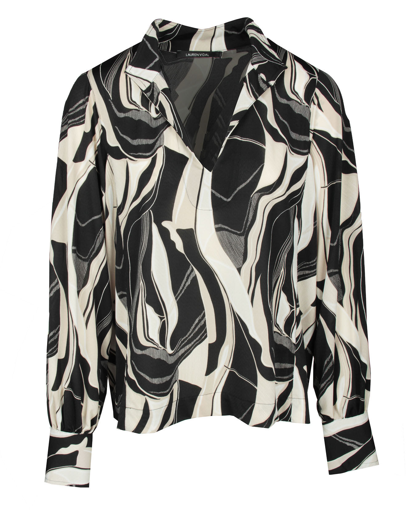 Lauren Vidal Blouse fluide Store imprimée rétro noir/écru