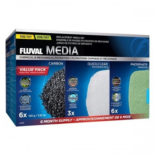 Pacote com 6 cartuchos de filtro para o modelo Fluval 107/207