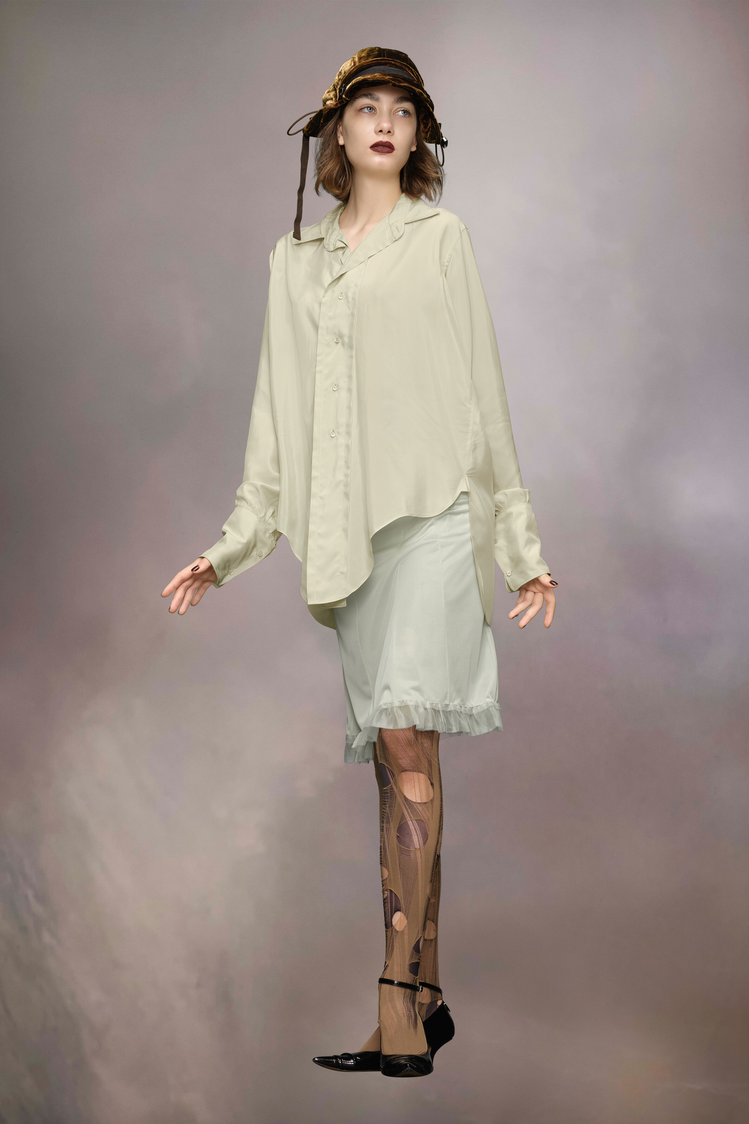 Chemise à ourlet plongeant Aloe et beige