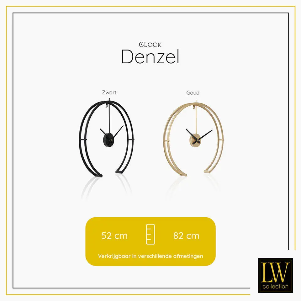 LW Collection Wandklok Denzel Zwart 82cm