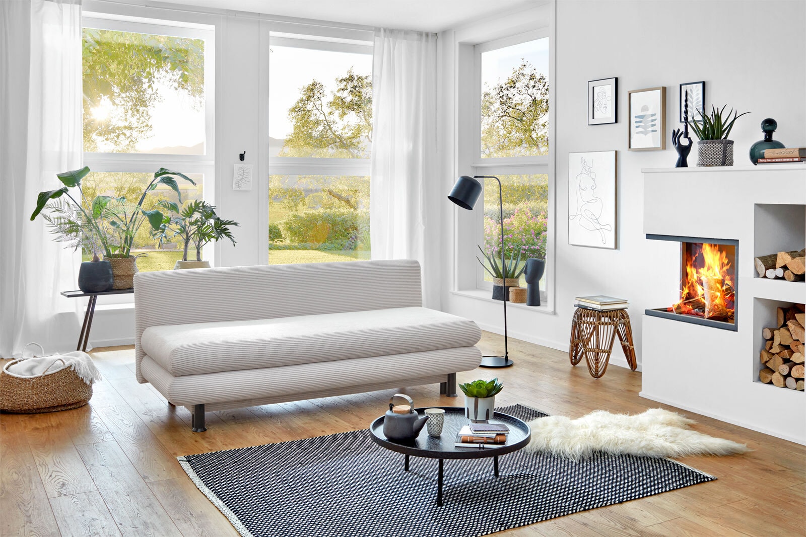 Schlafsofa Bern 196 x 92 x 93 cm Cord-Bezug Natur