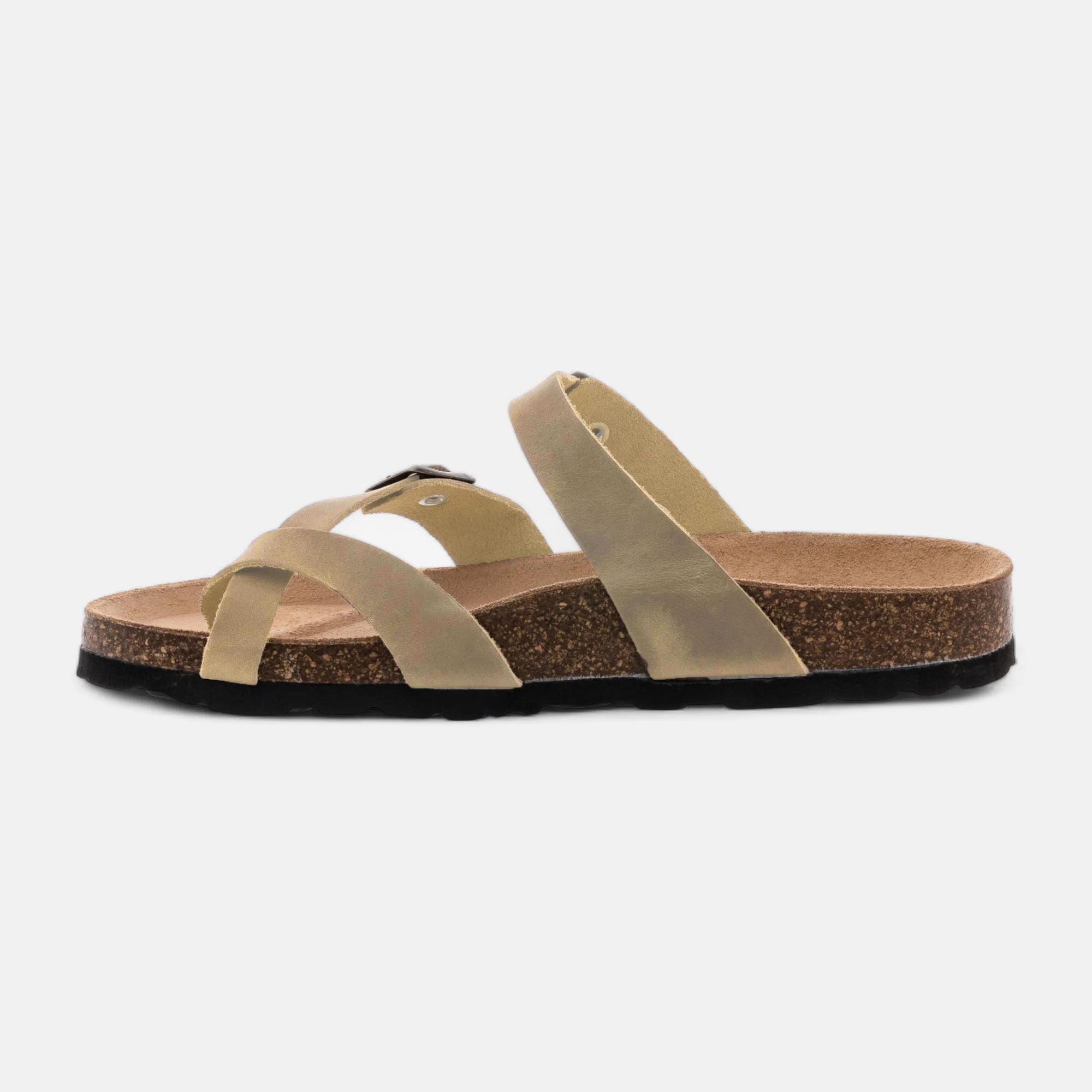 Mules semelle liège Femme en cuir marron