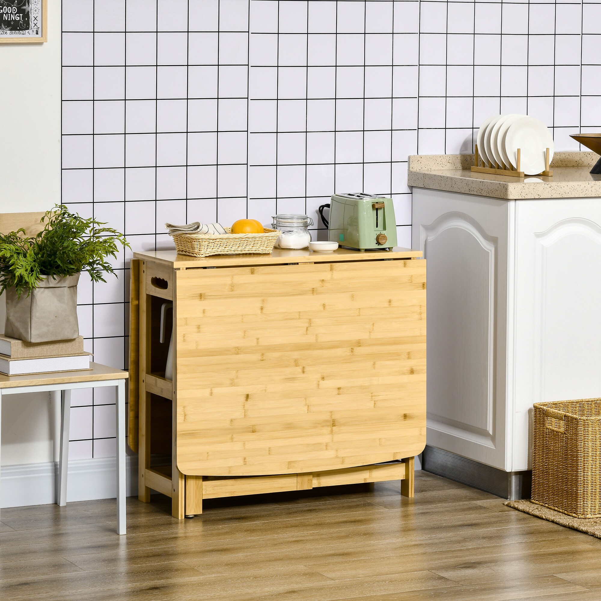 HOMCOM Klapptisch mit Ablagefächer natur 149,5L x 80B x 73,5H cm