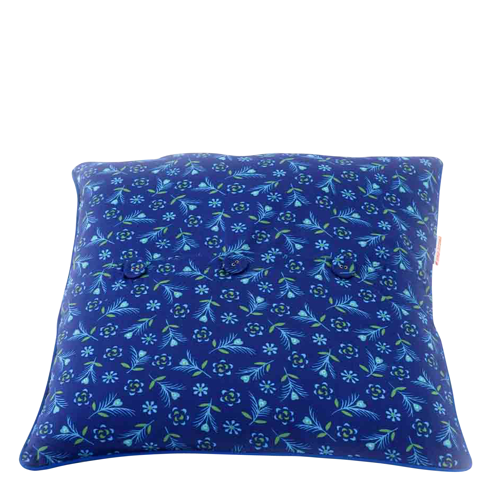 Coussin imprimé fleuri en coton| Bleu