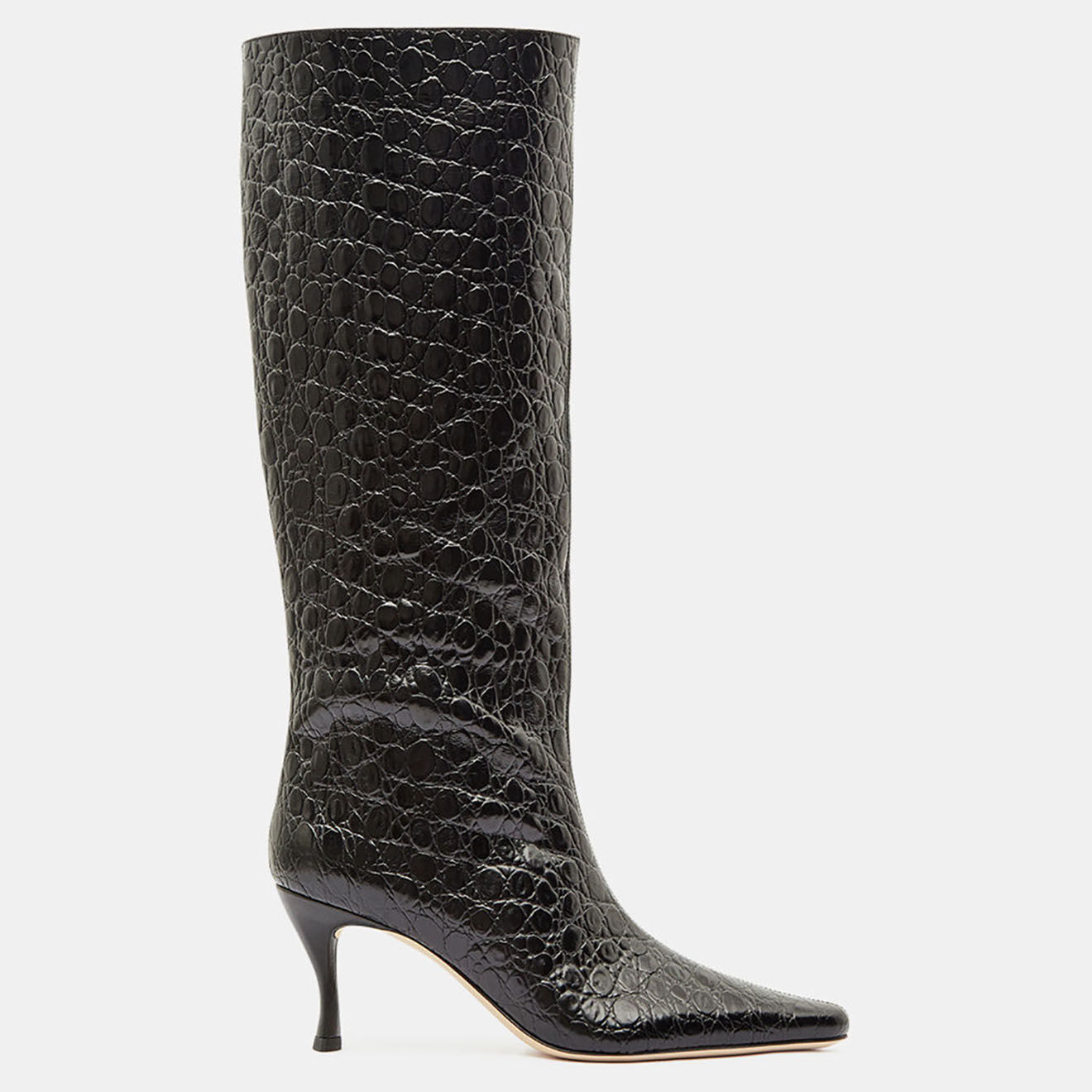 By Far Bottes en Cuir croco Stevie noires - Talon 8 cm