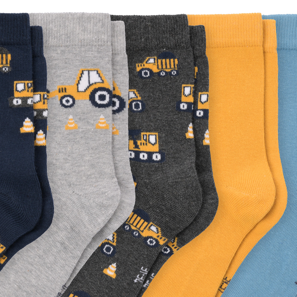 Topolino 5 Paar Jungen Socken mit Fahrzeug-Motiven dunkelgrau / blau / senfgelb