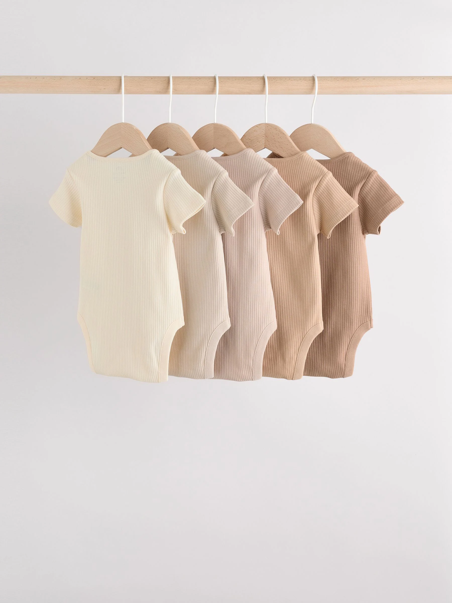 Crème - Set van 5 babyrompertjes met korte mouwen