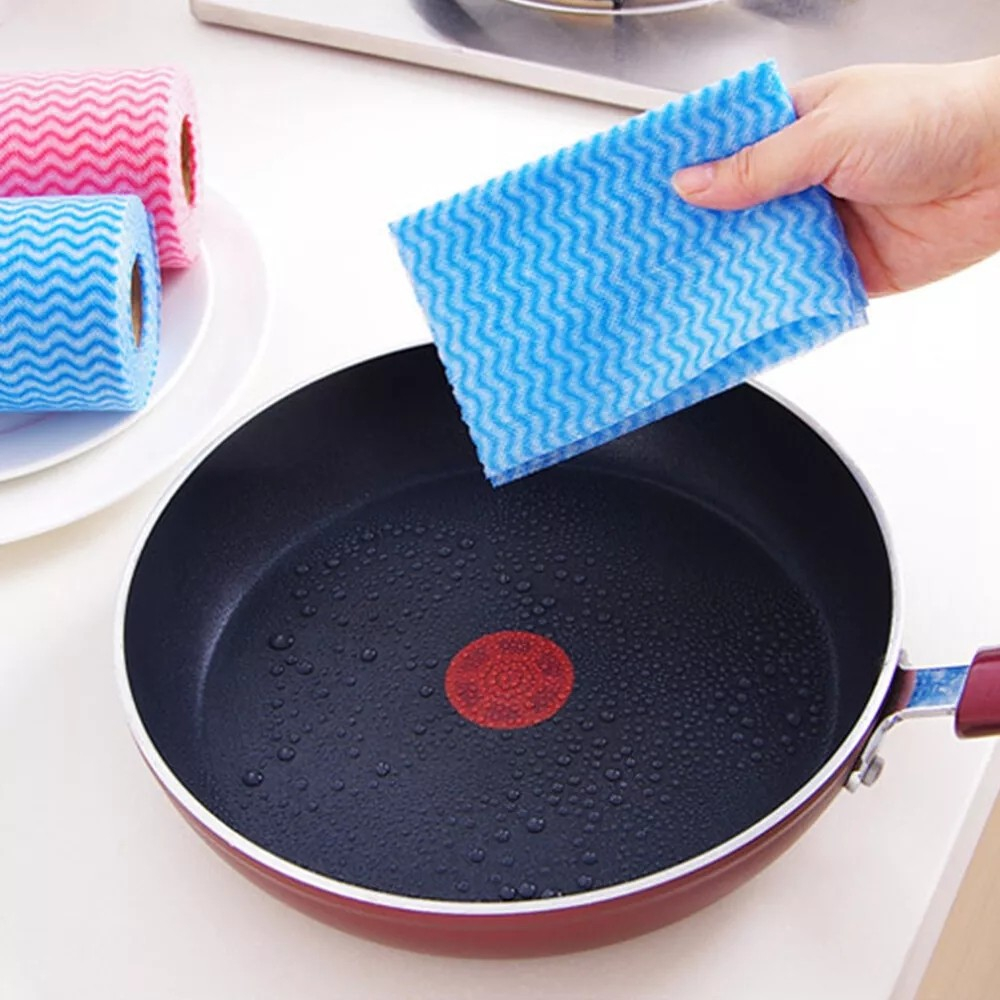 (1 Rolle à 40 Tücher) Einweg Reinigungstücher Küchen Lappen Abreissbare Putztücher Geschirr Tücher - Blau / Weiss