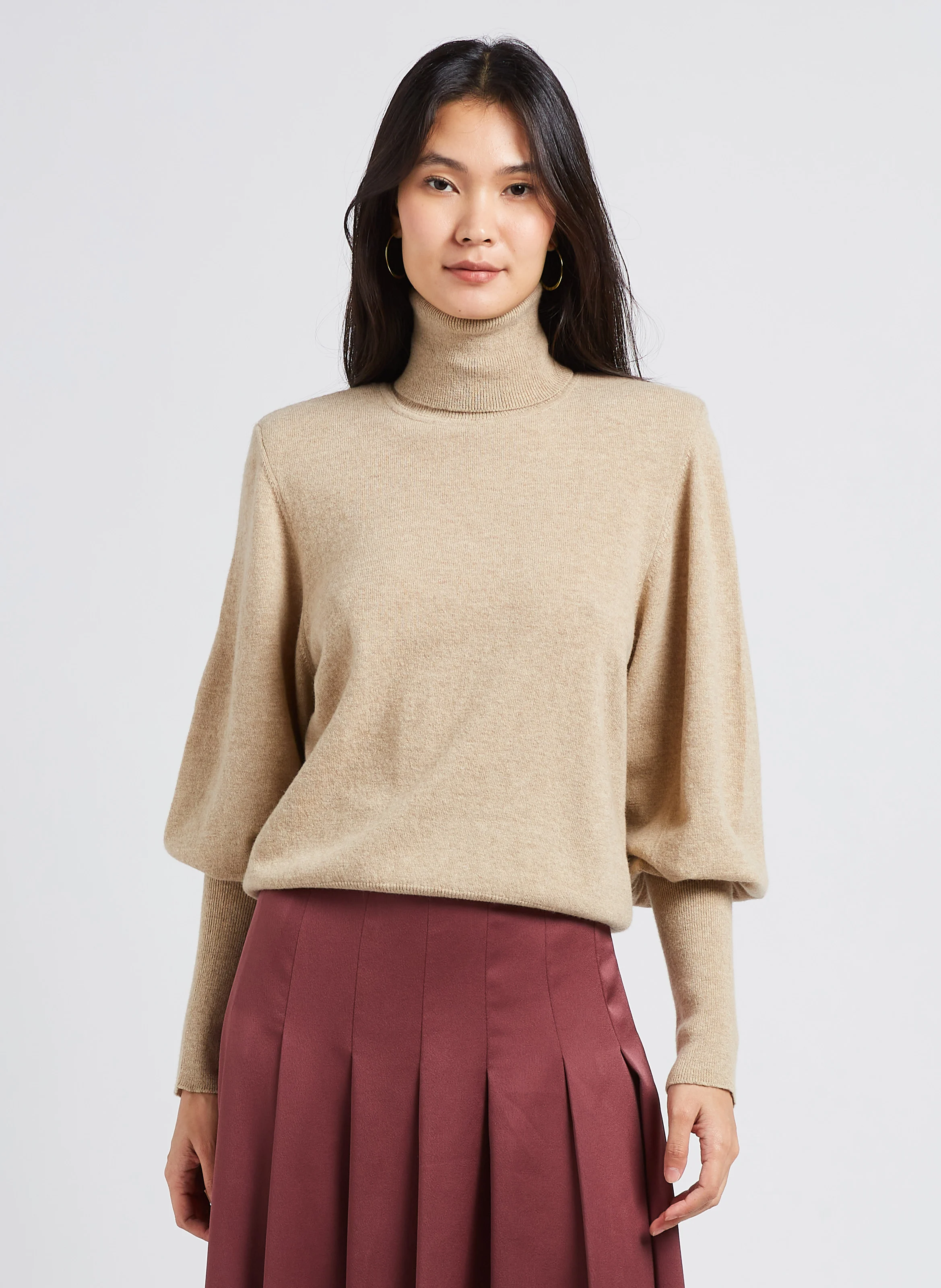 BROCOLI - Pull ample col roulé en laine mérinos | Beige