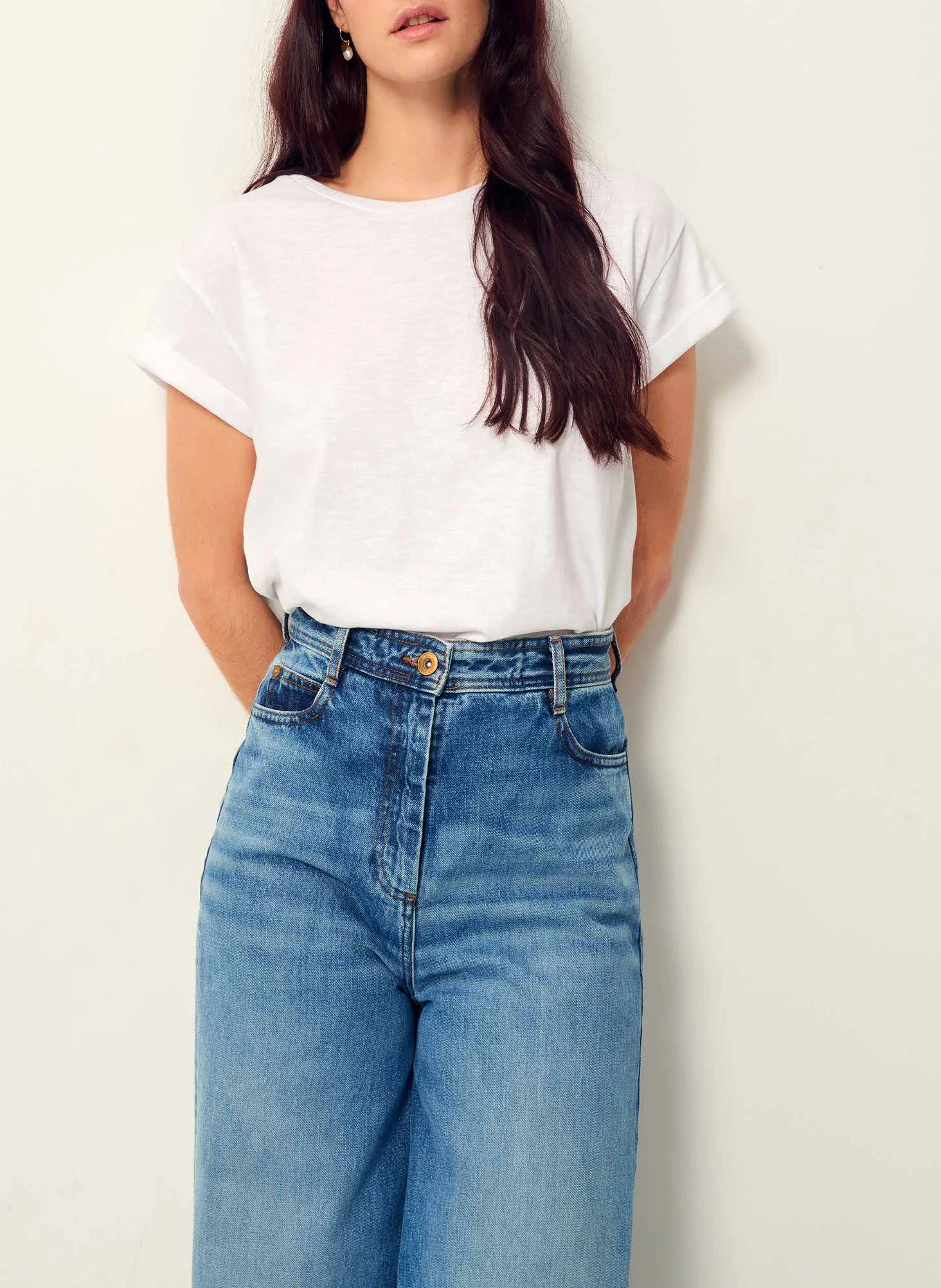 ALBANO - Tee-shirt col rond en coton mélangé | Blanc