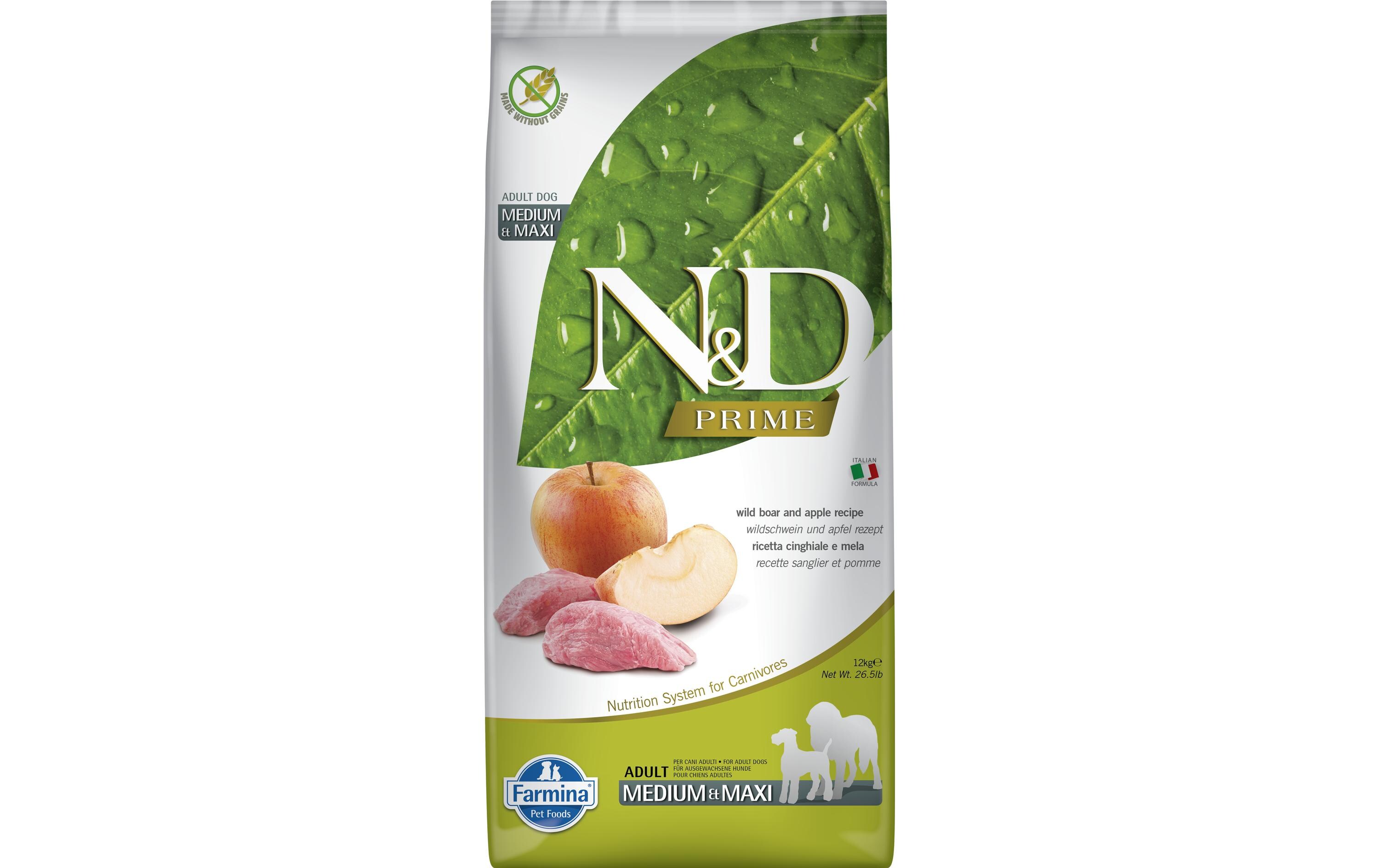 Trockenfutter Prime Adult Med/Max Wildschwein & Apfel 12 kgAlleinfuttermittel für ausgewachsene Hunde
