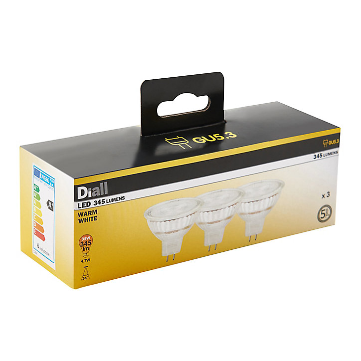 3 ampoules LED Diall réflecteur transparentes GU5.3 4,7W=35W blanc chaud