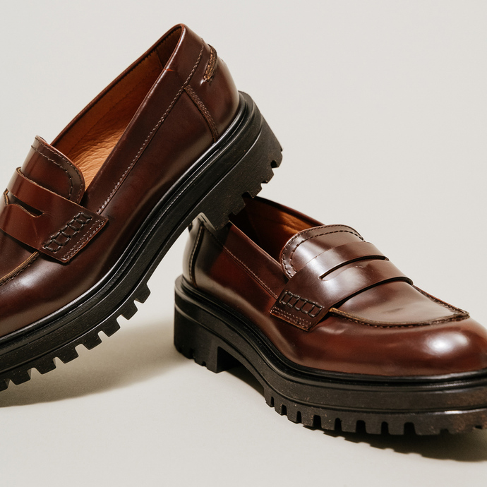 Mocassins à semelles crantées  en cuir marron